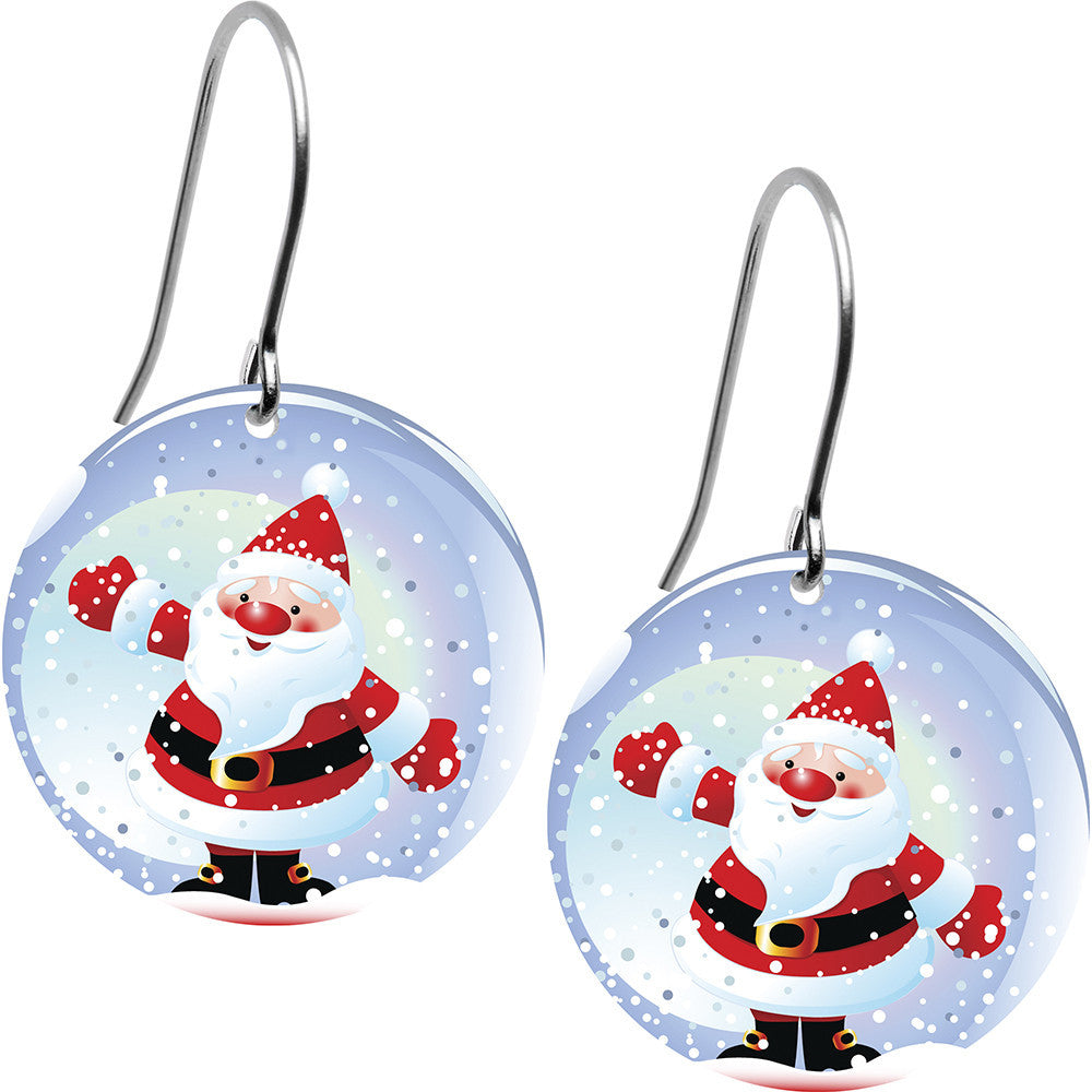 Winter Holiday Snow Globe Christmas Santa Claus Dangle Earrings