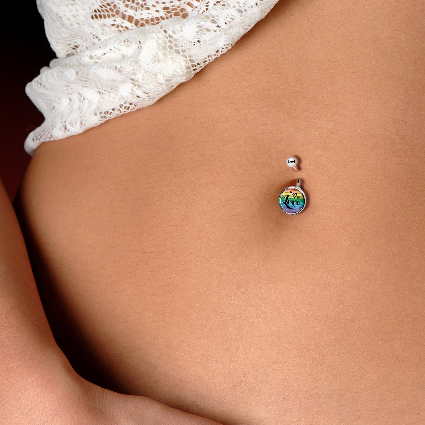 Rainbow Wooden Love Pride Flag Belly Ring