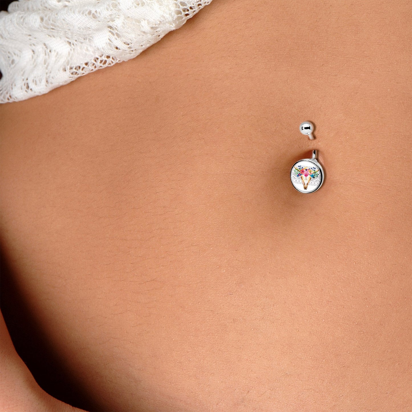 Watercolor Flower Animal Skull Belly Ring