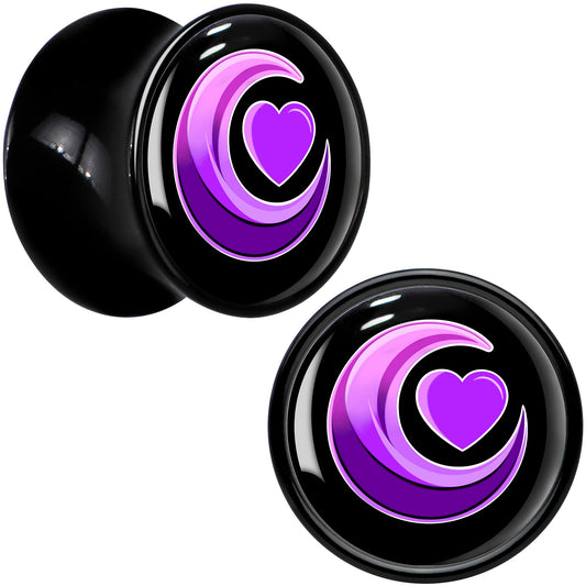 0G Crescent Moon Heart Black Acrylic Saddle Plug Set by Onyx O