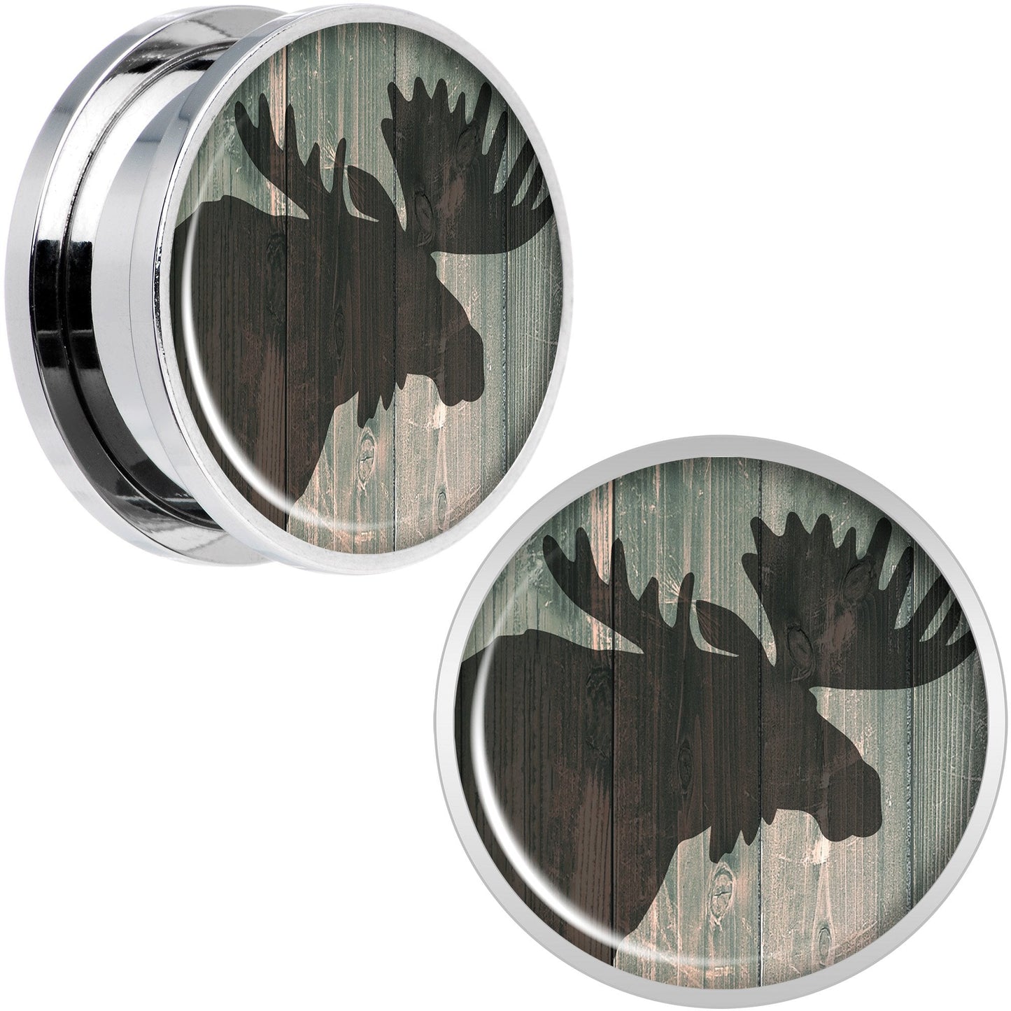 Holiday Rustic Wood Moose Screw Fit Plug Set Sizes 5mm to 20mm