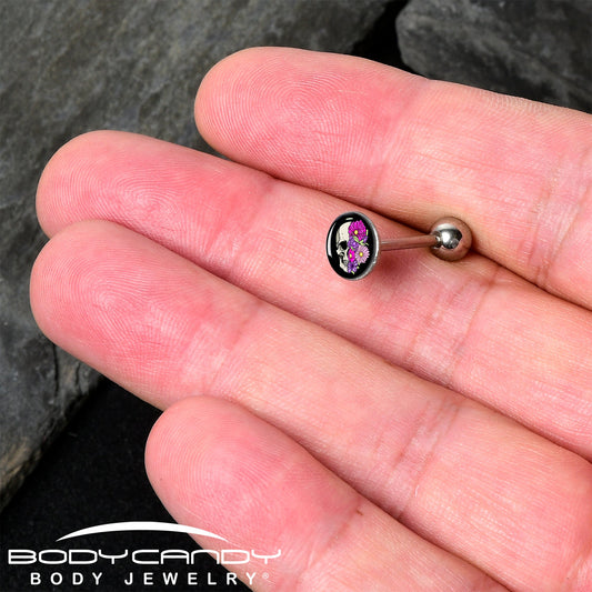 Floral Flowers Skull Barbell Tongue Ring by Onyx O