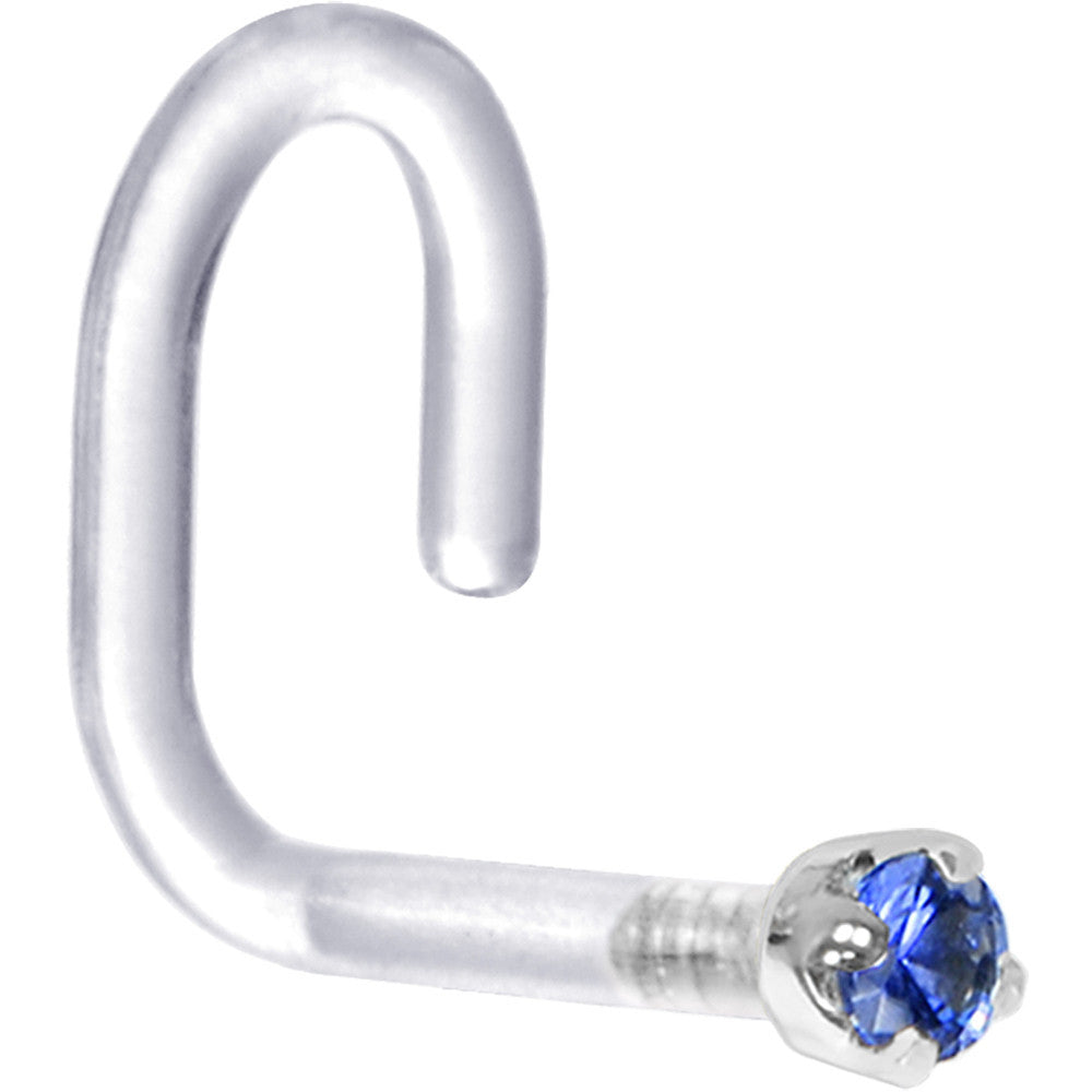 18G 1/4 White Gold 1.5mm Genuine Blue Sapphire Bioplast Nose Ring