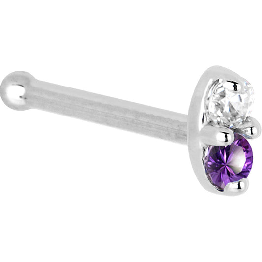 14k White Gold Amethyst 1.5mm CZ Marquise Nose Ring