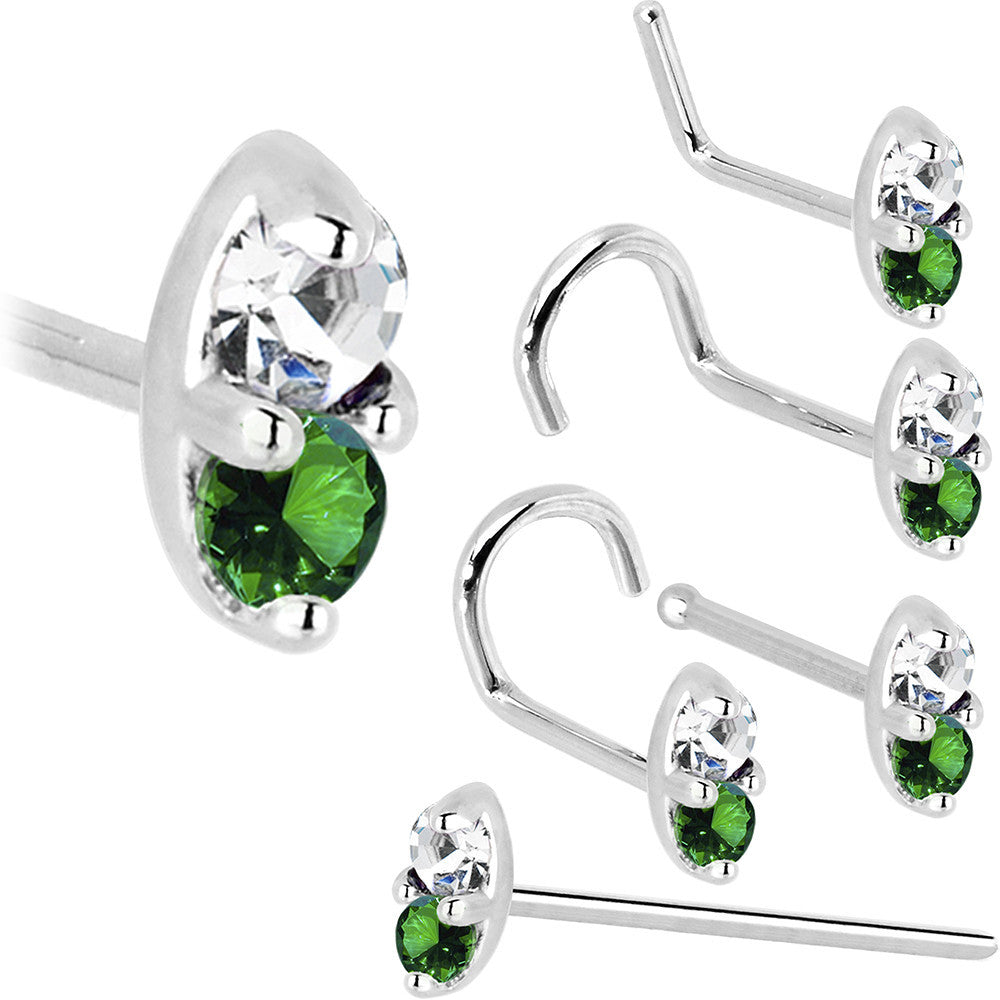 14k White Gold 1.5mm Genuine Emerald Diamond Marquise Nose Ring