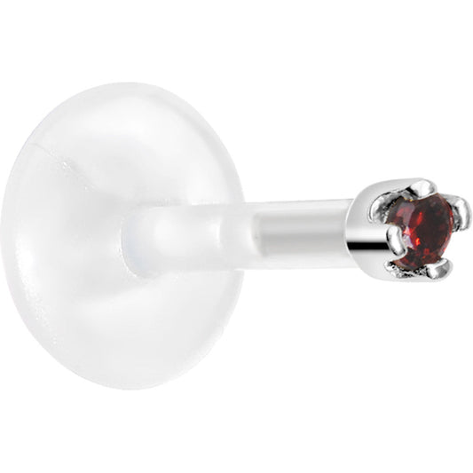 16G 1/4 14K White Gold January 1.5mm CZ Bioplast Push in Cartilage Earring