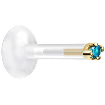 Solid 14K Yellow Gold December 1.5mm CZ Bioplast Push in Labret Monroe