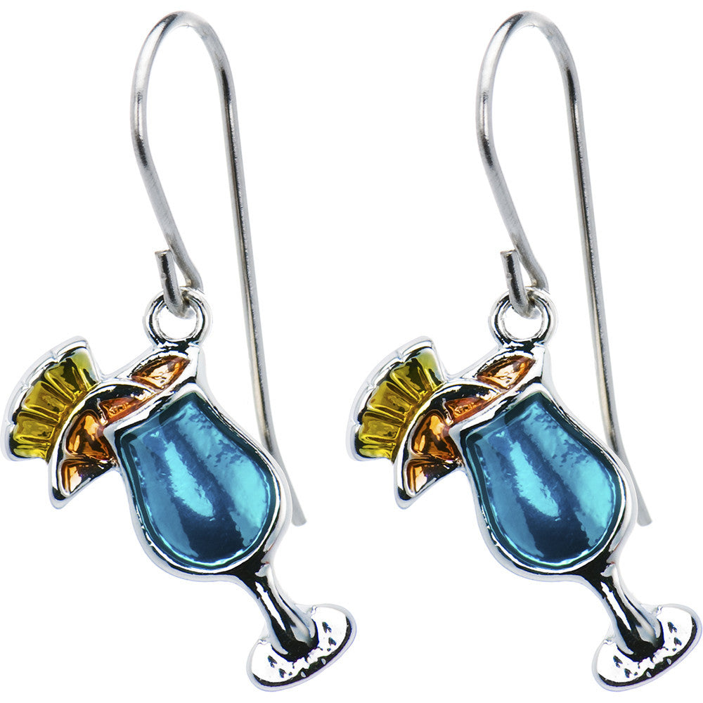 Stainless Steel Blue Tropical Drink Earrings