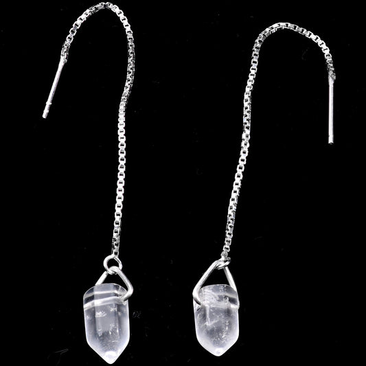 Handcrafted Clear Quartz 925 Sterling Silver Infinity Threader Earrings