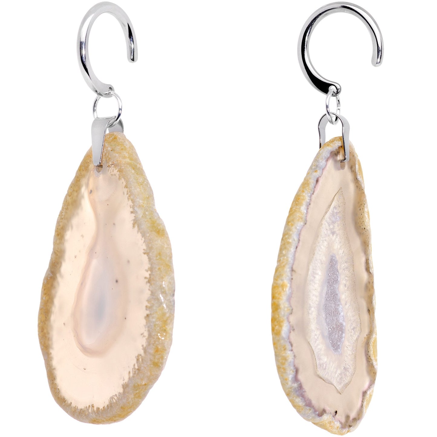 Handcrafted Steel Sandswept Desert Gap Natural Tan Agate Ear Weights