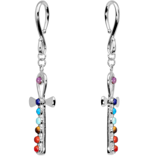 Handcrafted Steel Balanced Life Chakra Ankh Ear Weights