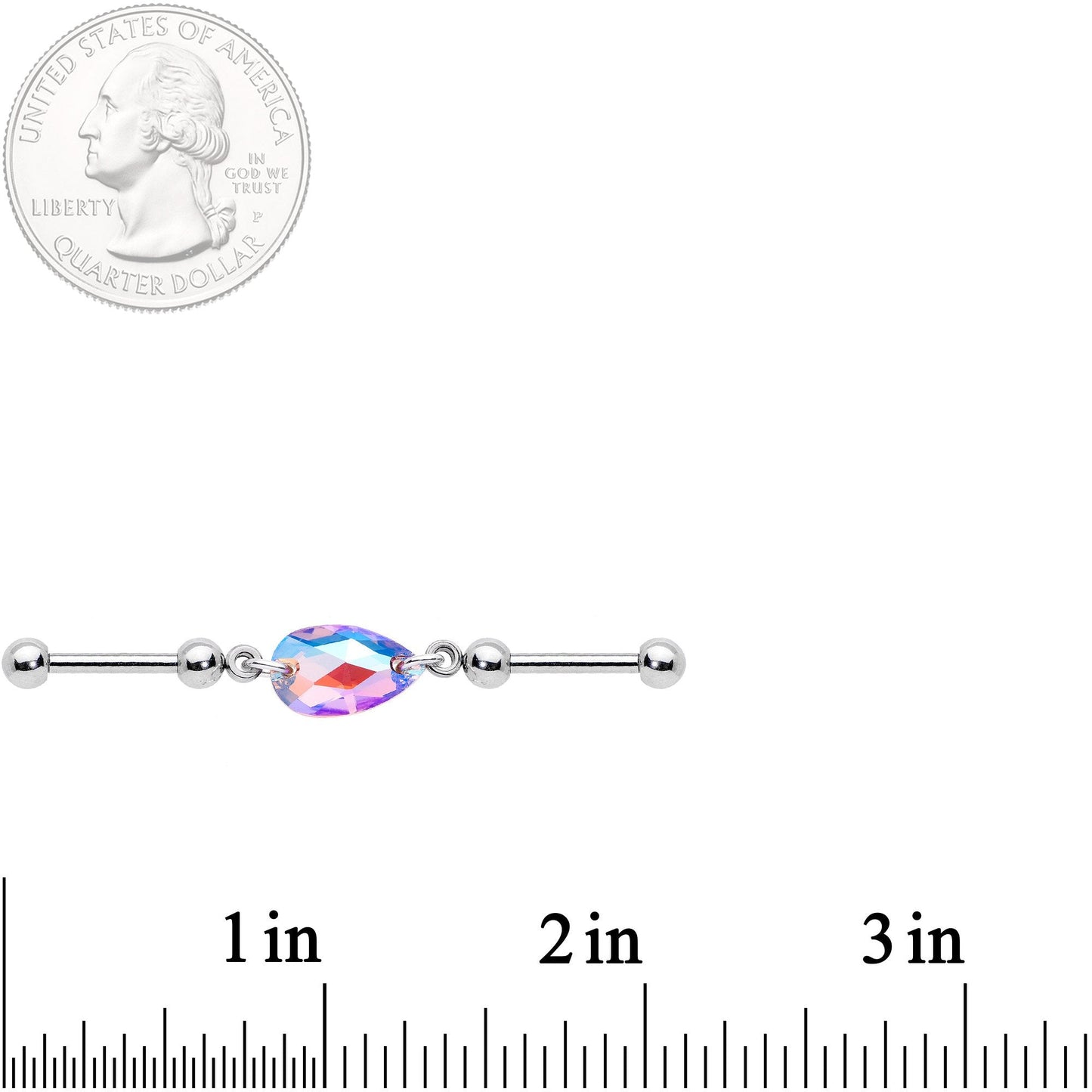 Aurora Drop Double Industrial Barbell Created with Crystals