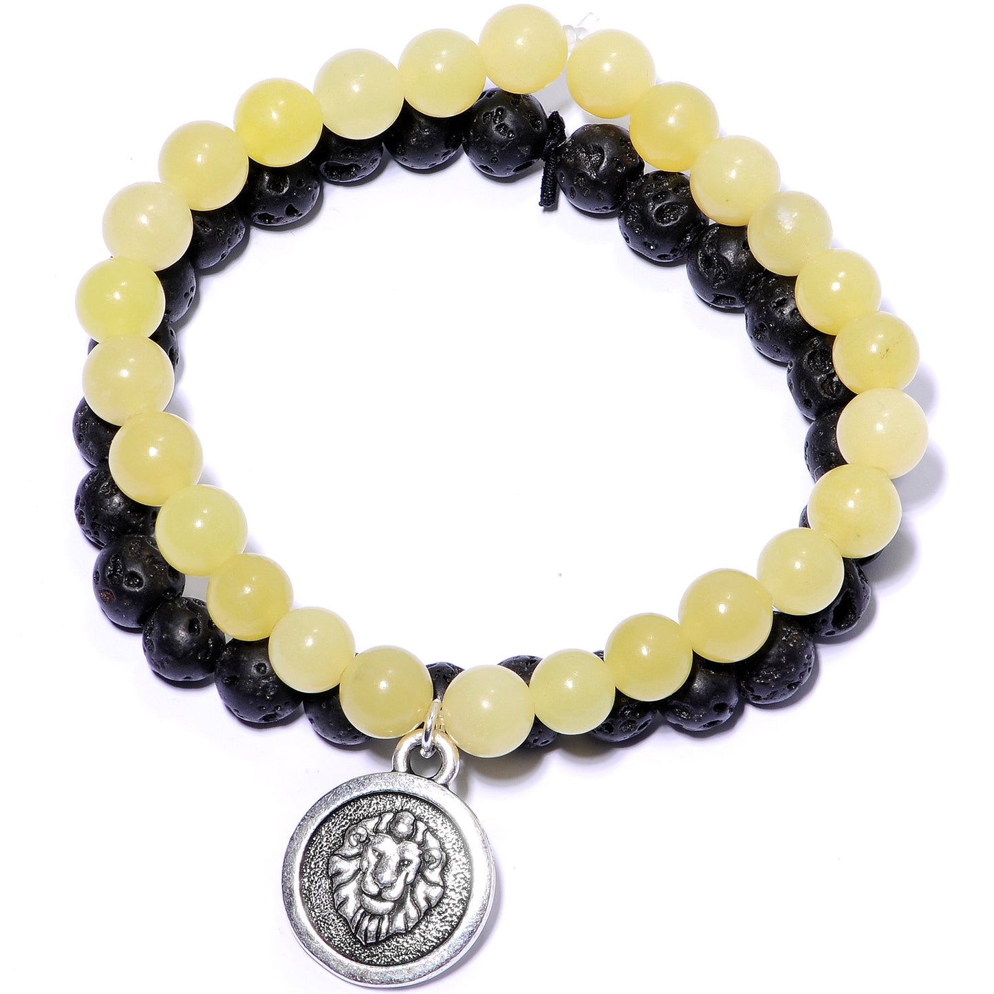 Handmade Lava Stone Peridot Leo Zodiac Bracelet Set of 2