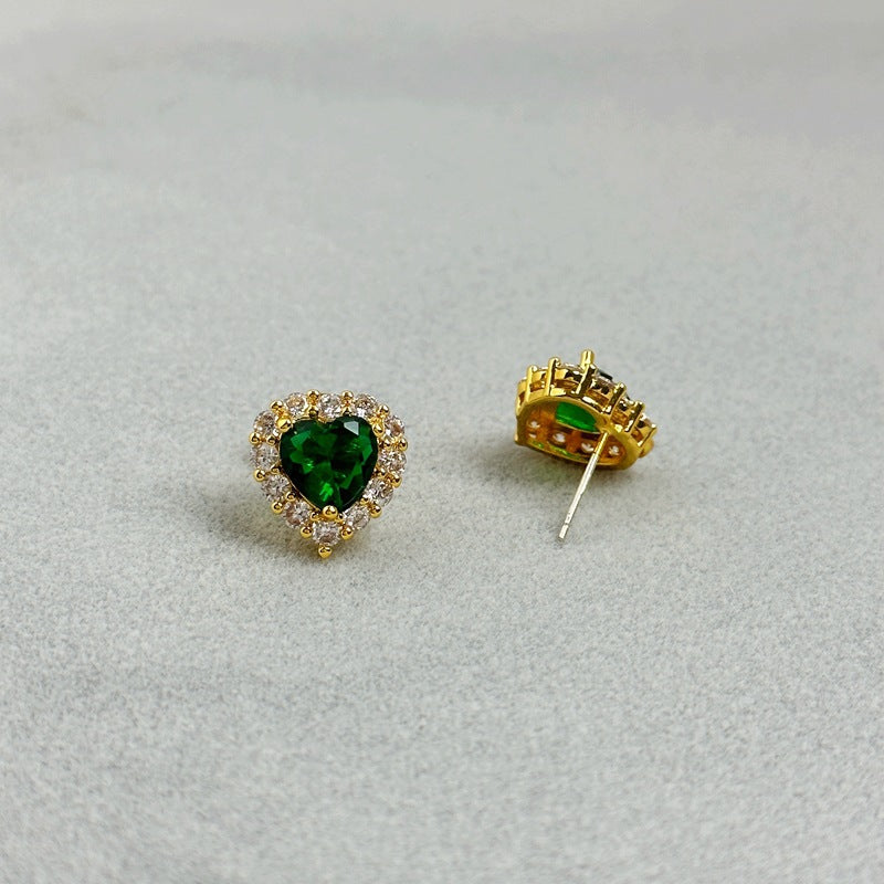 Girly Sweet Zircon Peach Heart Stud Earring Shiny Exquisite Affordable Luxury Women 925 Silver Needle