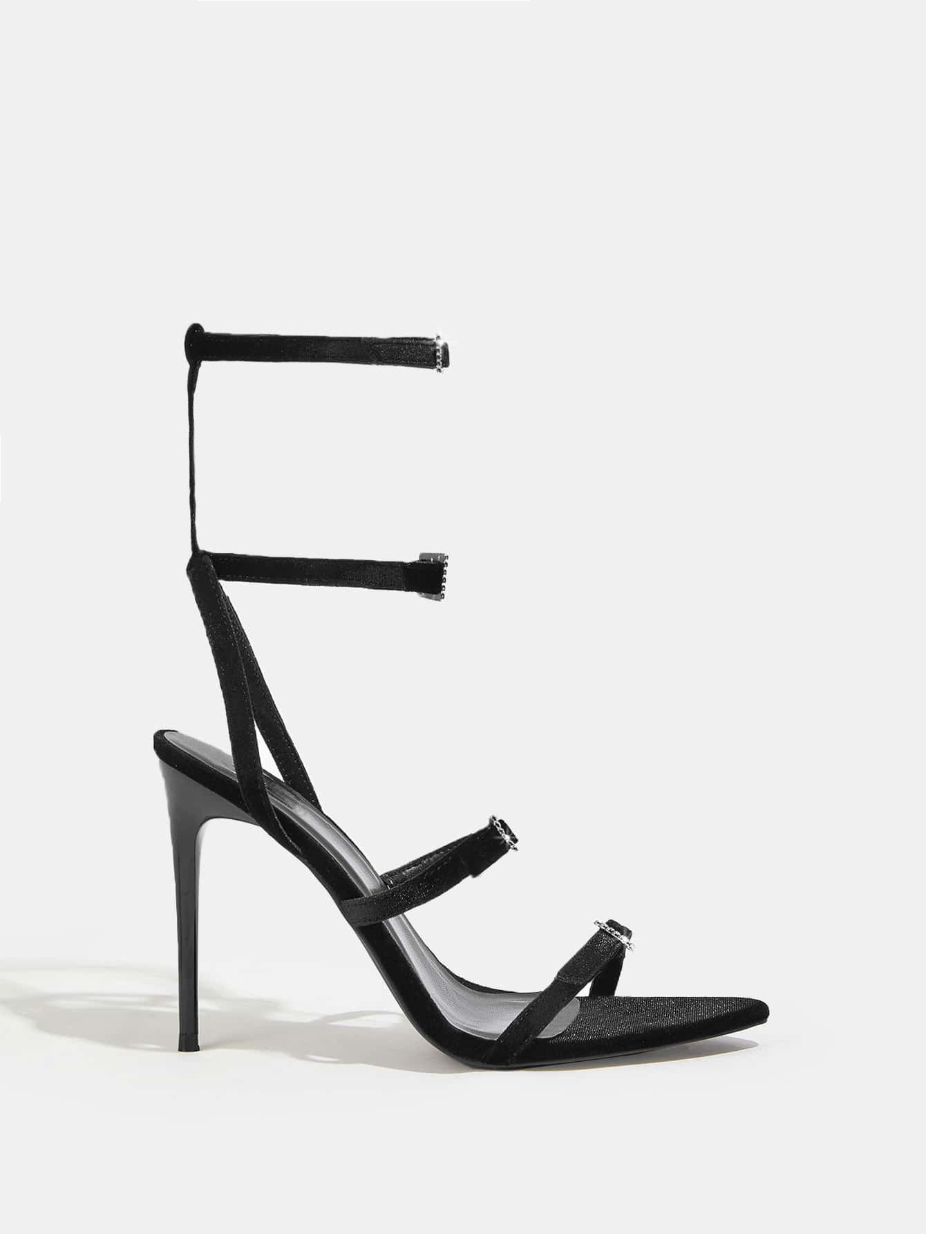 11cm Stiletto Heel Red Black Pointed Women Summer High Heel Sandals Women Rhinestone Buckle Heels plus Size