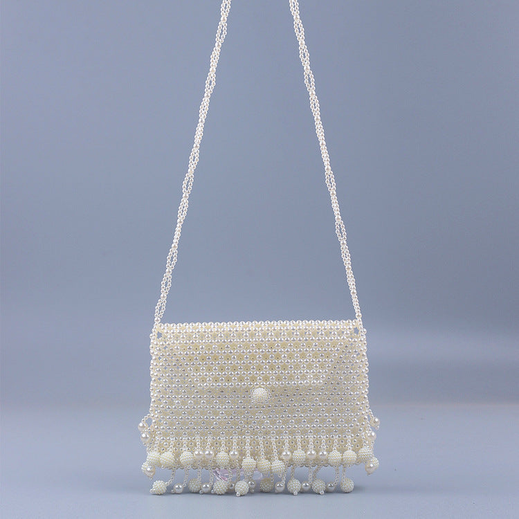Pearl Hollowed out Small Bayberry Tassel Messenger Bag DIY Beaded Women Shoulder Bag Dinner Party Bridal Bag