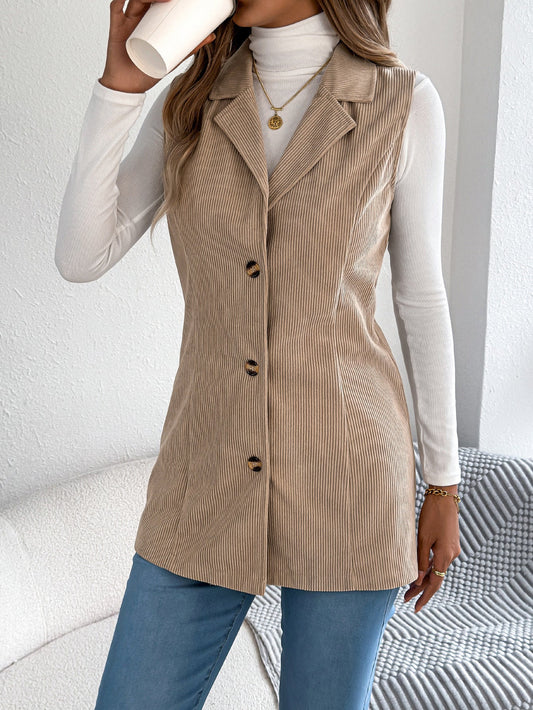 Fall Winter Casual Single Breasted Blazers Collar Corduroy Vest Coat Women Clothing
