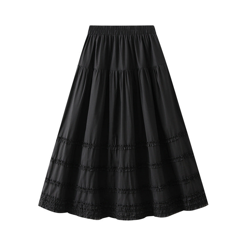 Women Cotton White Skirt Summer Elegant A line Skirt Lace Trim