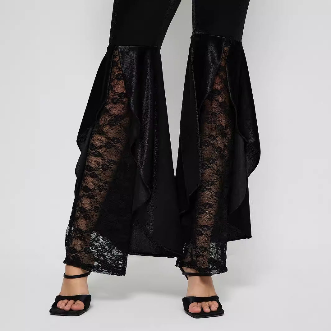 Women Clothing Elegant Lace Casual Pants Bell Bottom Pants