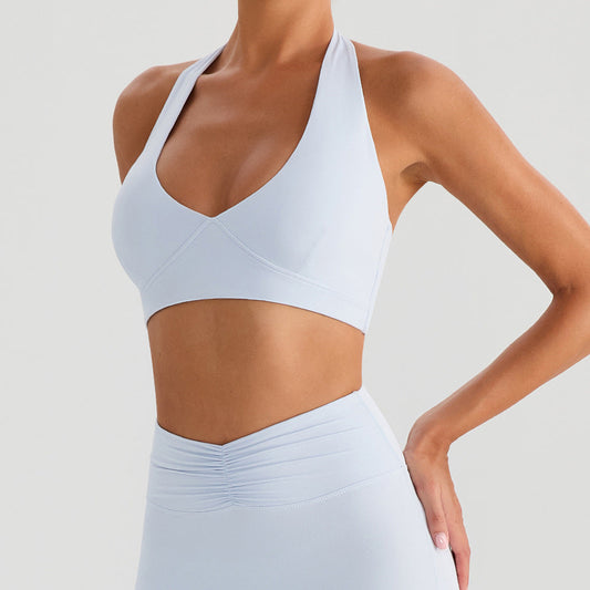 Spring Summer Sports Halter Yoga Bra Tops Outerwear Outdoor Running Shockproof Push up with Chest Pad Workout Underwear