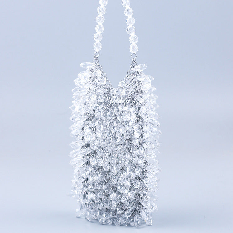 Hand Woven Multi Color Optional Niche Acrylic Transparent Water Drop Beads Chain Cell Phone Tote