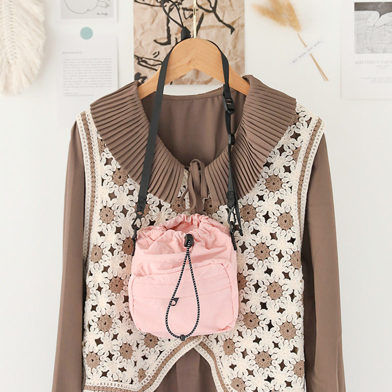 Versatile Drawstring Bucket Bag for Women - Casual Nylon Shopping Small Crossbody Mobile Phone Bag