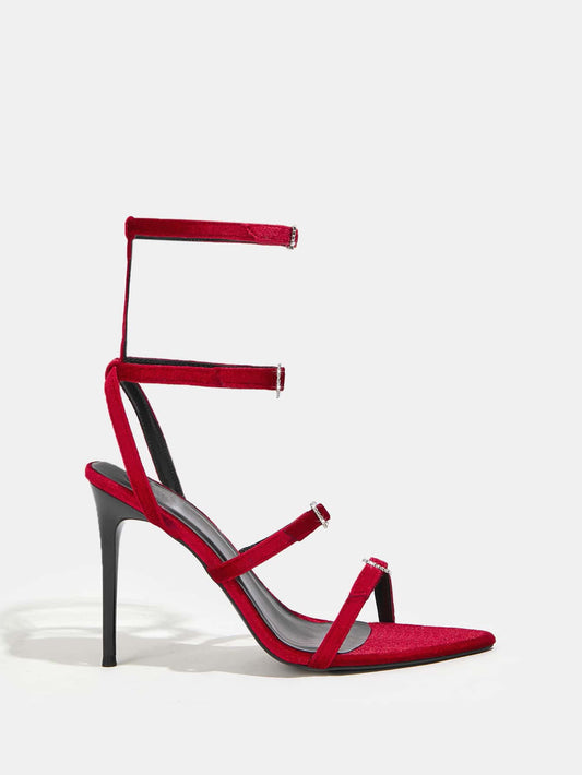 11cm Stiletto Heel Red Black Pointed Women Summer High Heel Sandals Women Rhinestone Buckle Heels plus Size