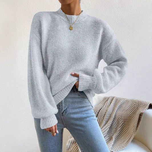 Autumn Winter Autumn Winter Comfortable Casual Loose round Neck Linking Long Sleeve Solid Color Sweater for Women