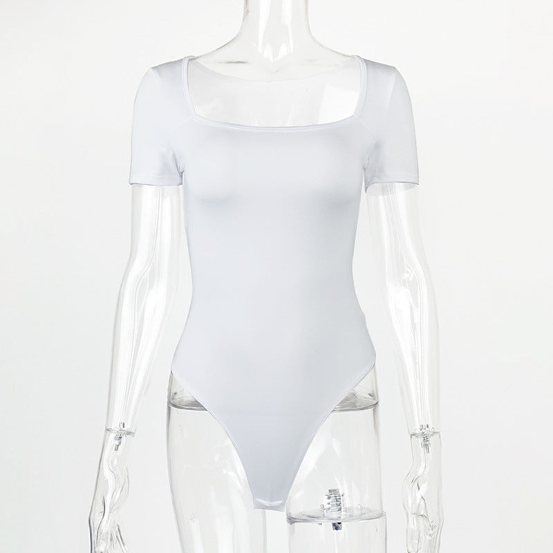Bodysuit Summer Women Clothing Sexy Tight Square Collar Short Sleeve Bodysuit