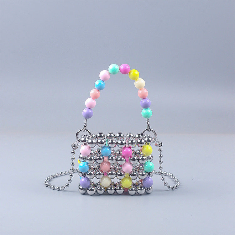 Trendy Unique Colorful Pearl Hollowed out Portable Small Square Bag Handmade Beaded DIY Women Chain Messenger Bag