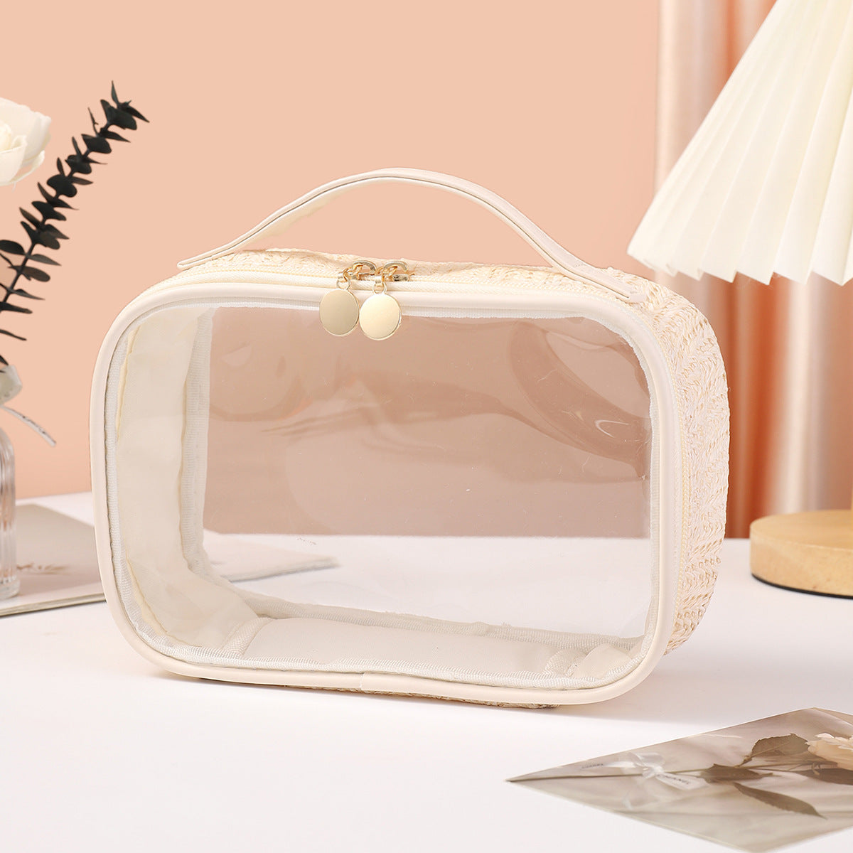Ladies woven tote cosmetic bags, lightweight makeup bags,Business trip Transparent toiletries bag, Cosmetics storage bag, Transparent Cosmetic Bag,