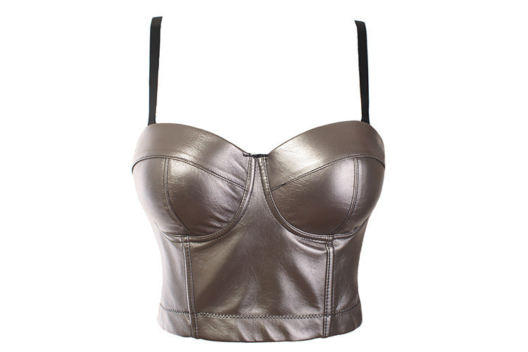 Leather Women Summer Solid Color Stretch Small Tank Top Underwear Sexy Cropped Bra Small Sling