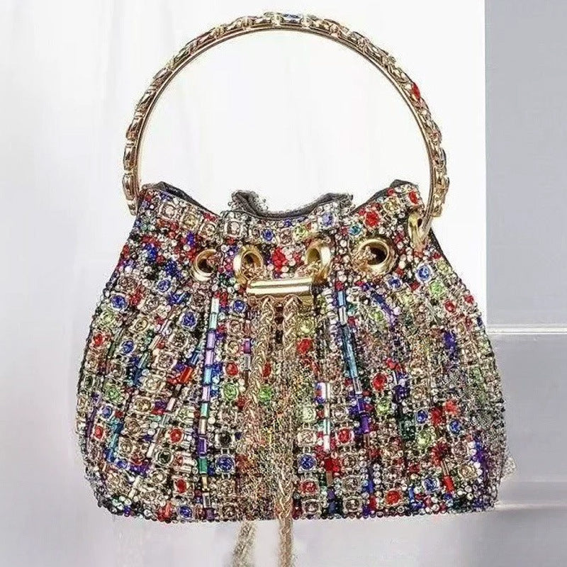 Dinner Bag Refined Rhinestone Handbag Chain Simple Fully Jewelled Bucket Bags