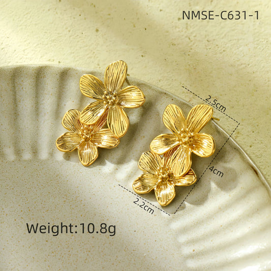 Retro Affordable Luxury Floral Tassel Stainless Steel Earrings Women Arrival High Grade Cold Exaggerated Earrings