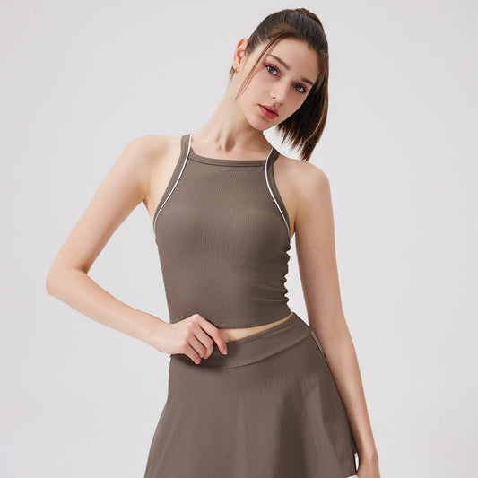 Nude Feel Yoga Vest Contrast Color Beauty Back Quick Drying Halter Underwear Sports Running Fitness Sports Bra Women