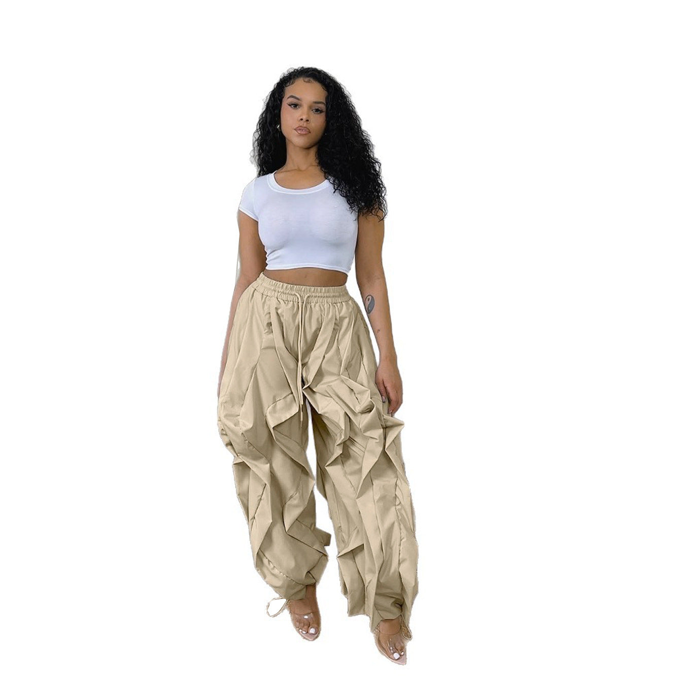 Elegant Office Workwear Stitching Lace Bloomers Ankle Banded Pants