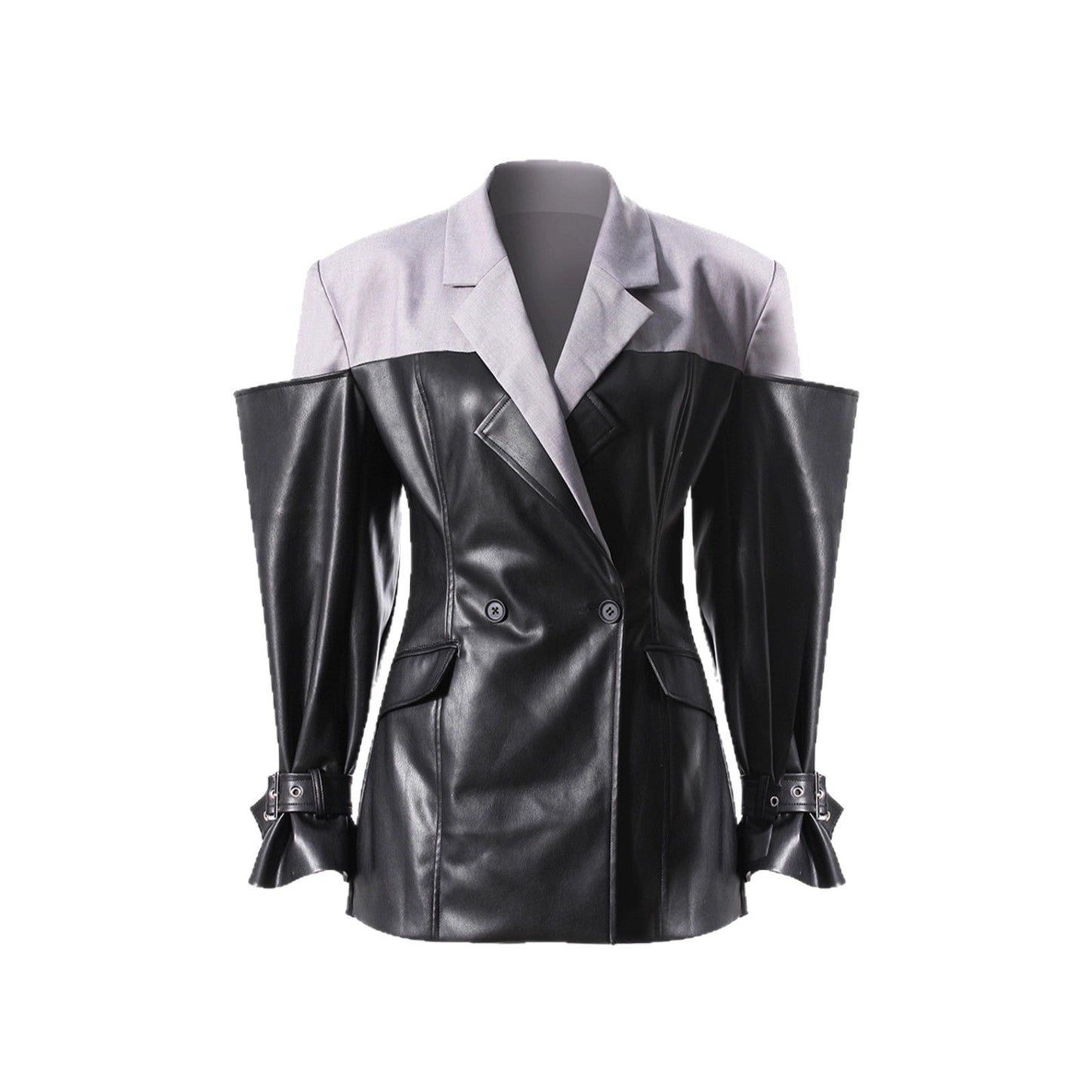 Niche Designer Faux Leather Stitching Blazers Autumn Unisex Jacket Women Jacket Loose Profile Coat Women