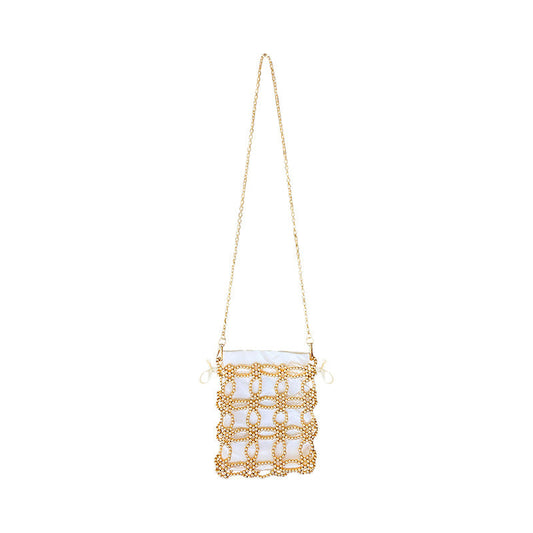 Artistic Fairy Floral Cutout Woven Beads Imitation Pearl Advanced Texture Mobile Phone Lipstick Chain Cross Body Bag