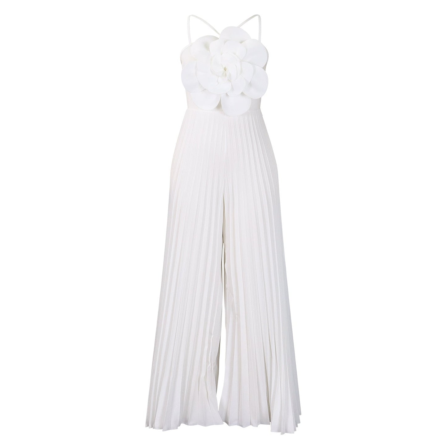 Women Clothing Summer Halter Three Dimensional Floral Solid Color Wide Leg plus Size Jumpsuit
