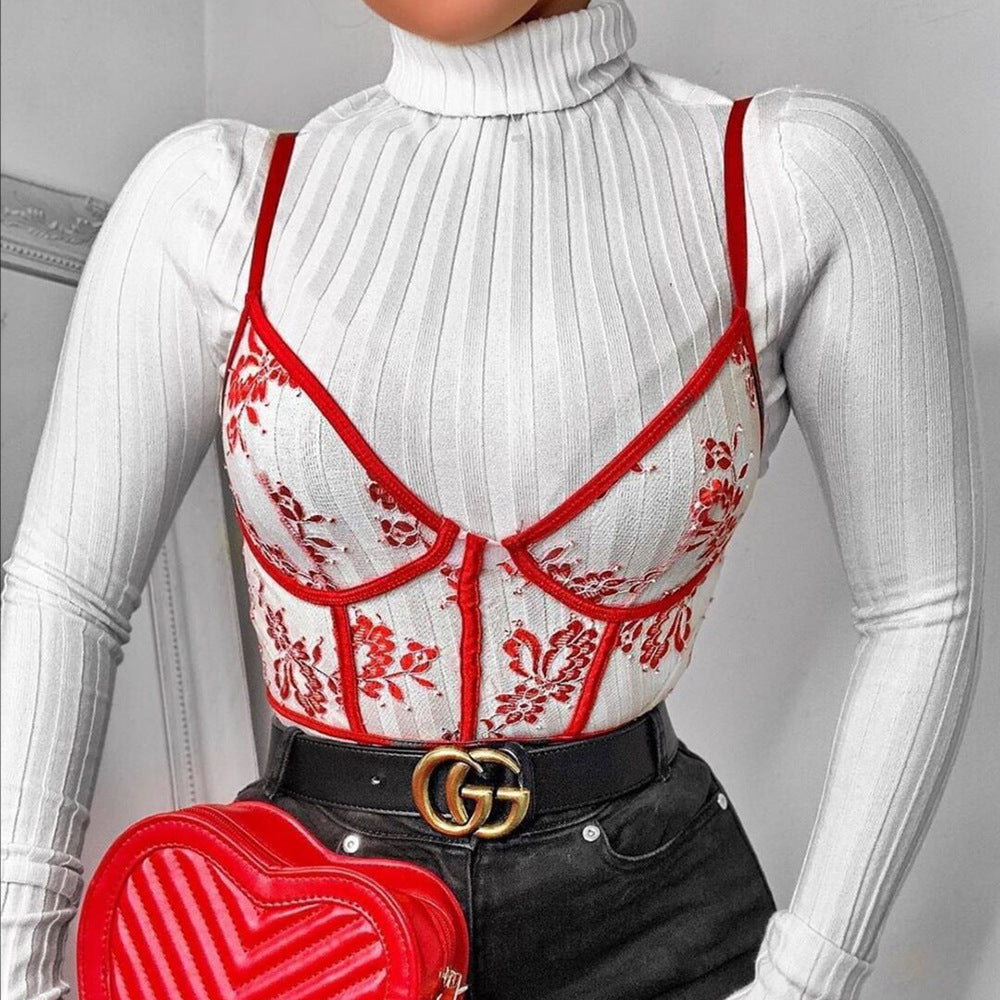 Embroidery Mesh See-through Sexy Underwear Jumpsuit