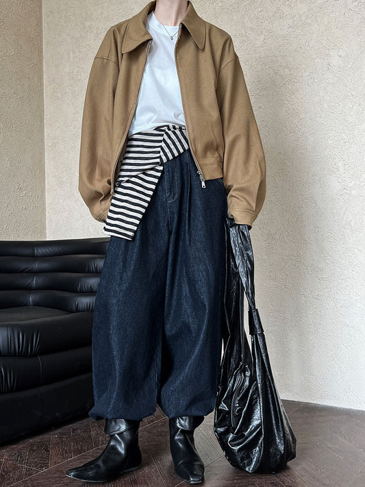 Autumn Maillard Coat Women Collared Drop Shoulder Zipper Design Loose All Matching Long Sleeved Jacket