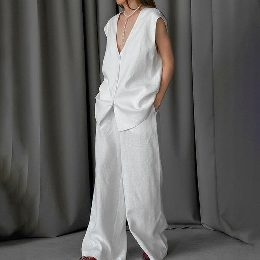 Spring Sleeveless Loose Vest Pants Pajamas Set Casual Comfortable Women Homewear Outerwear