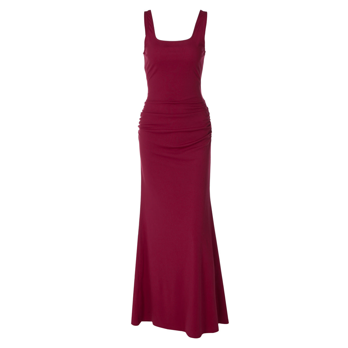 Women Summer Solid Color Low Cut Square Collar Slimming Slimming Dress