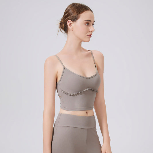 Cloud Sense Beauty Back Spaghetti Strap Lace Yoga Vest with Chest Pad Pilates Workout Bra Sports Underwear for Women