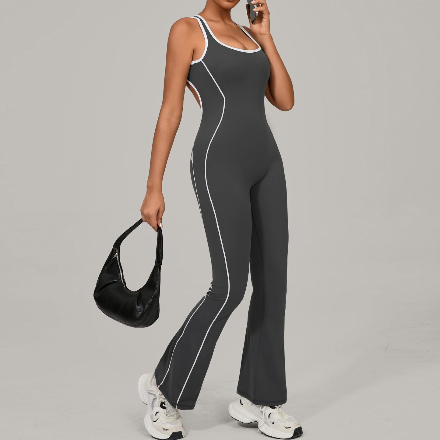 Autumn Sand Hollow Out Cutout out Beauty Back Yoga Clothes Dance Sports Jumpsuit Hip Lifting Pleated Slightly Pull Yoga Jumpsuit