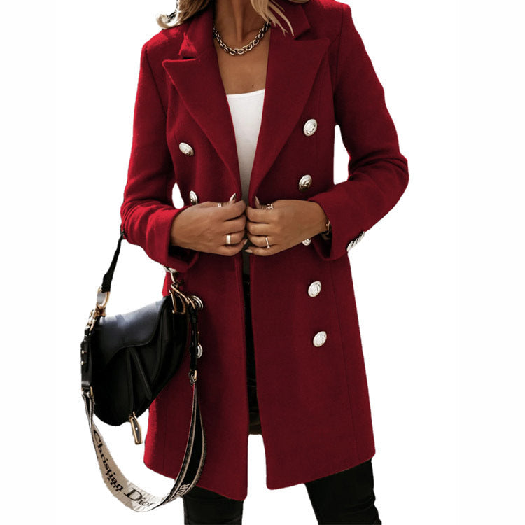 Women Clothing Overcoat Wish Autumn Winter Long Sleeve Blazer Collar Double Breasted Woolen Coat