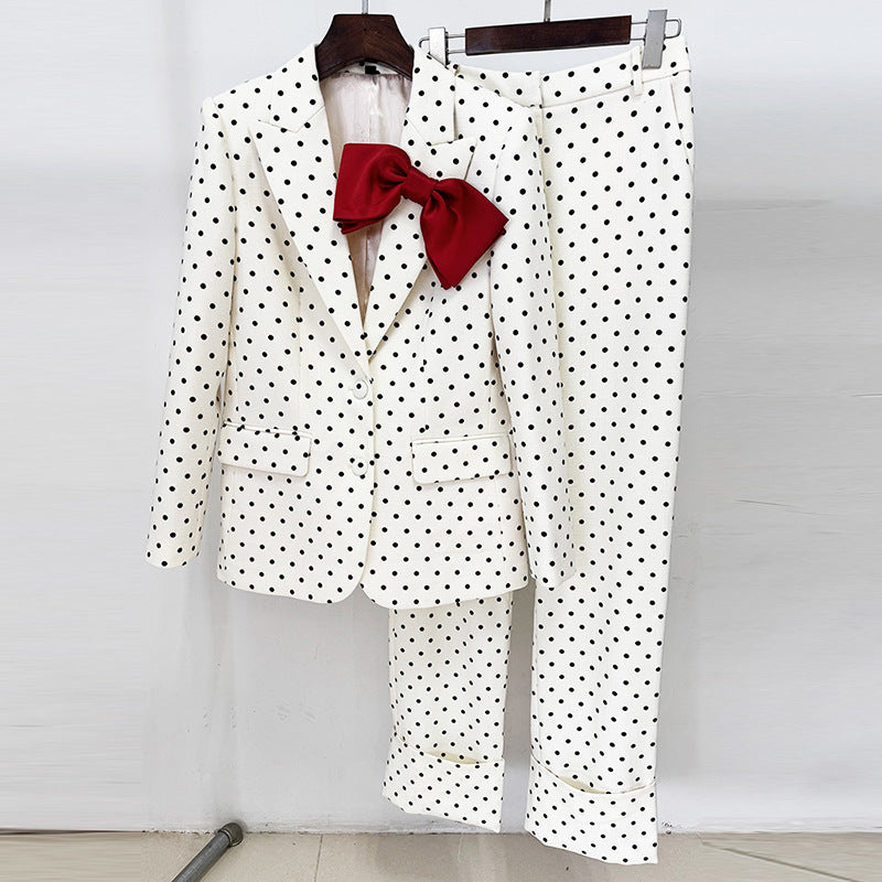 Star Bow Decoration Polka Dot Dots Blazer Trousers Blazers Two Piece Sets