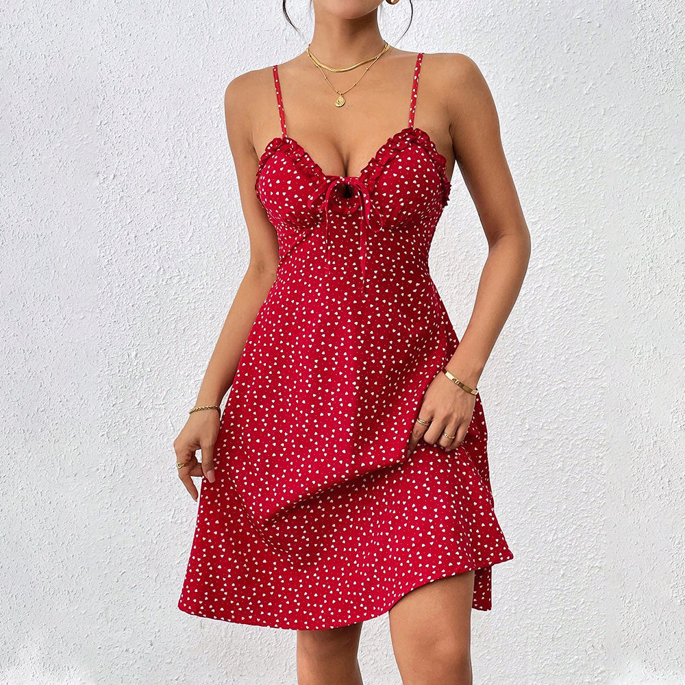 Women Clothing French Sexy Floral Small Sling Slim Fit Slim Backless Short Dress