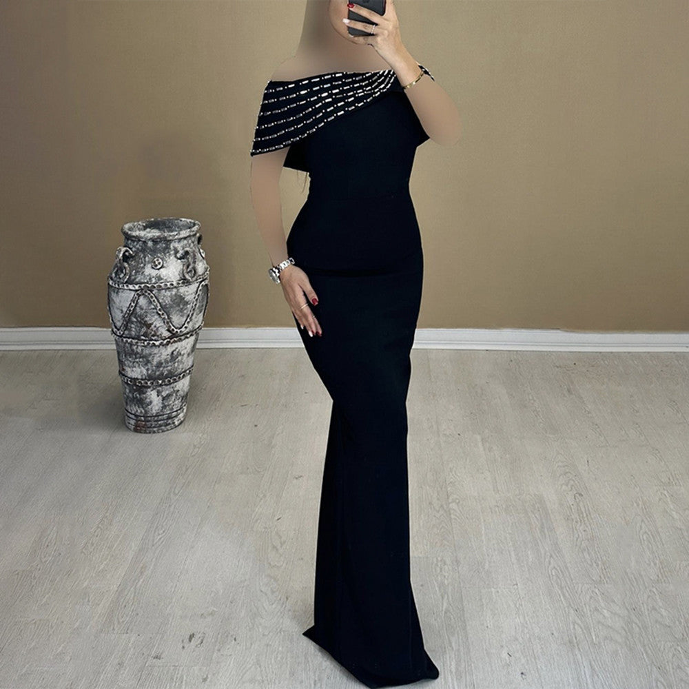 Summer off Shoulder Beads Rhinestones Bandage One Piece Dress Ladies Party Party Formal Dress