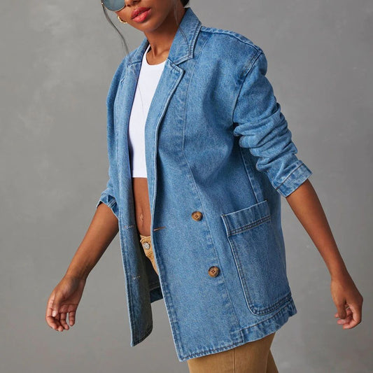 Casual Washed Out Blue Denim Women Blazer Women